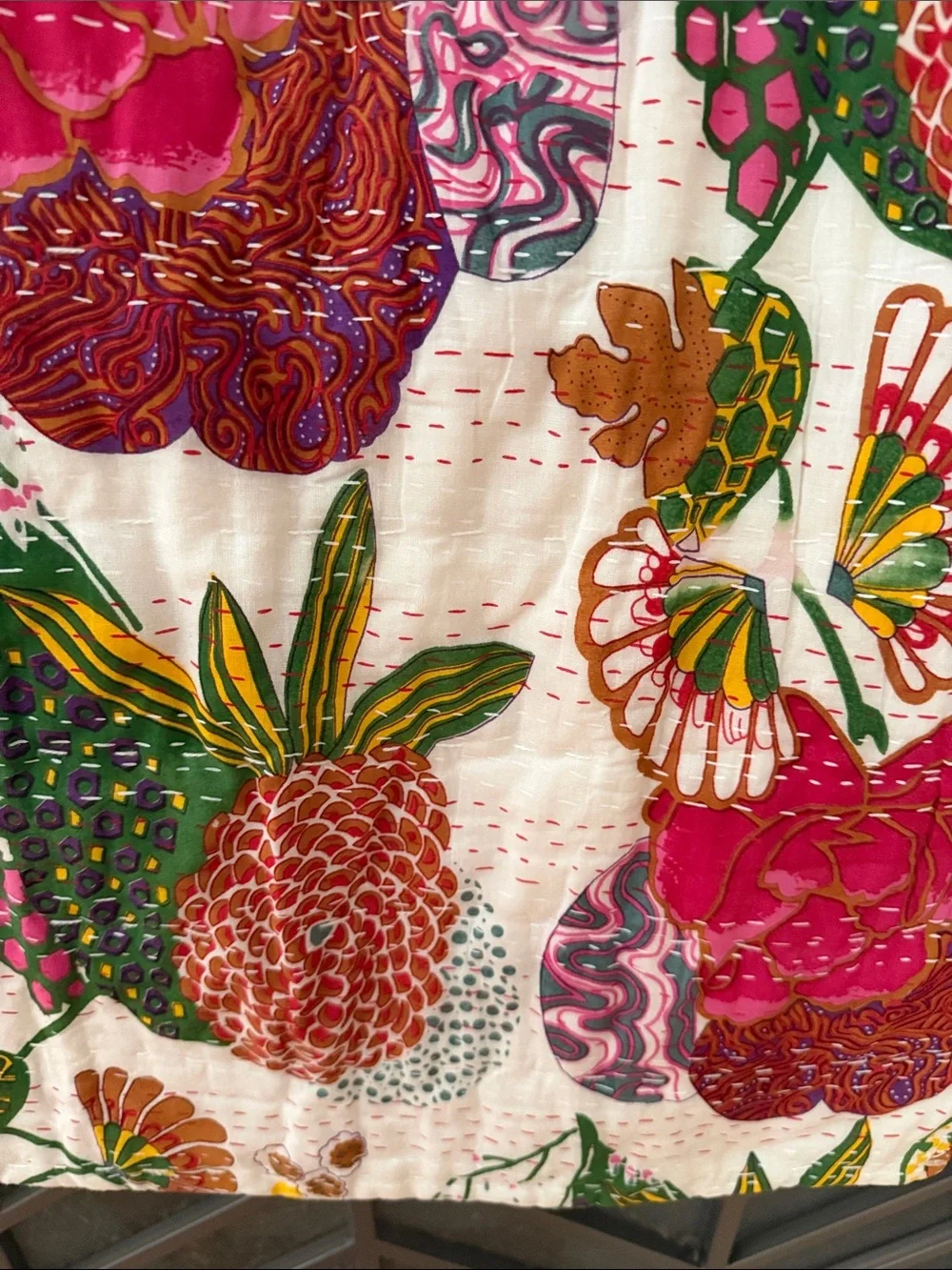 2 Vibrant Floral Quilted Pillow Cover in Pink and Green